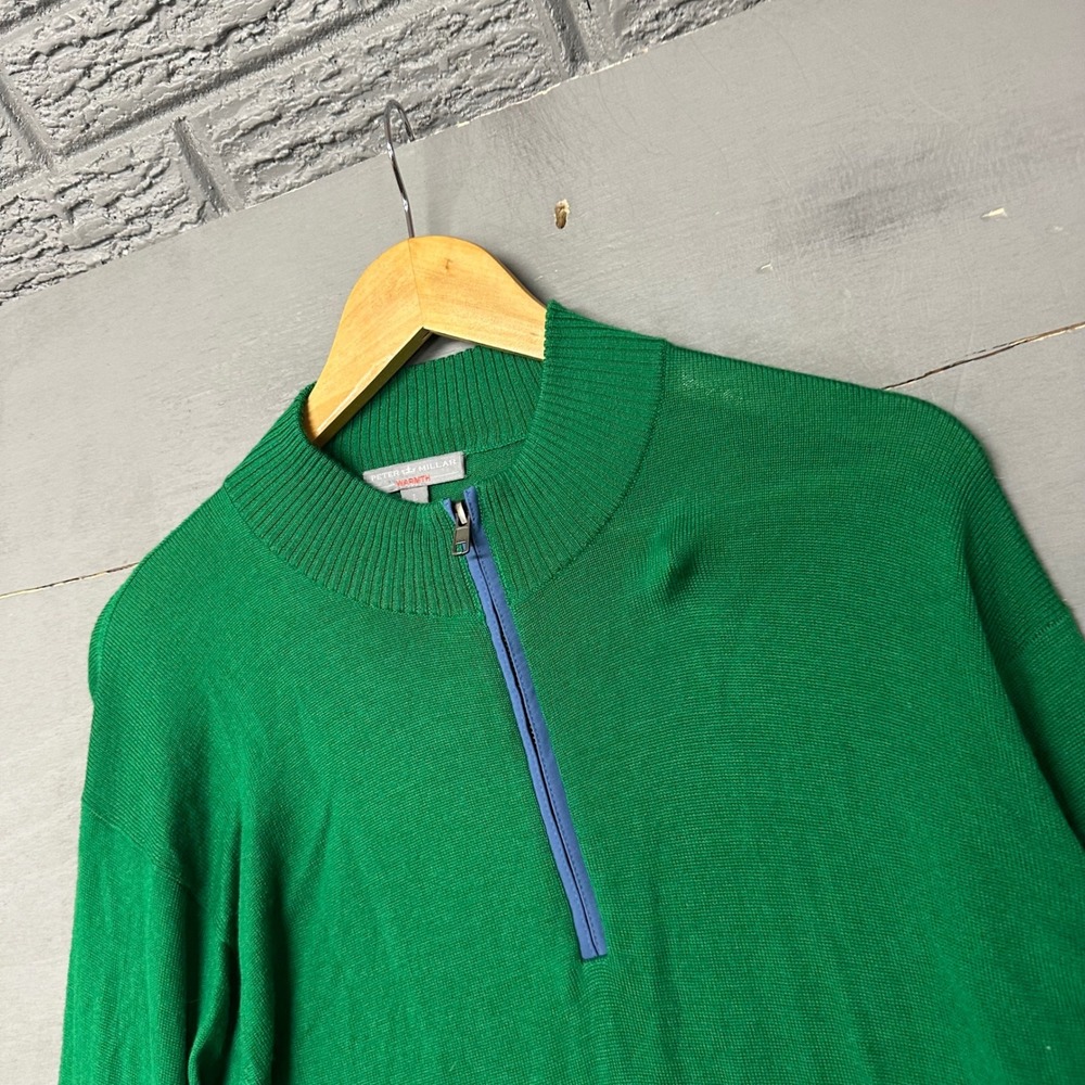 Peter Millar Warmth Mens Large Green Quarter Zip Pullover Sweater Mock Neck‎ L